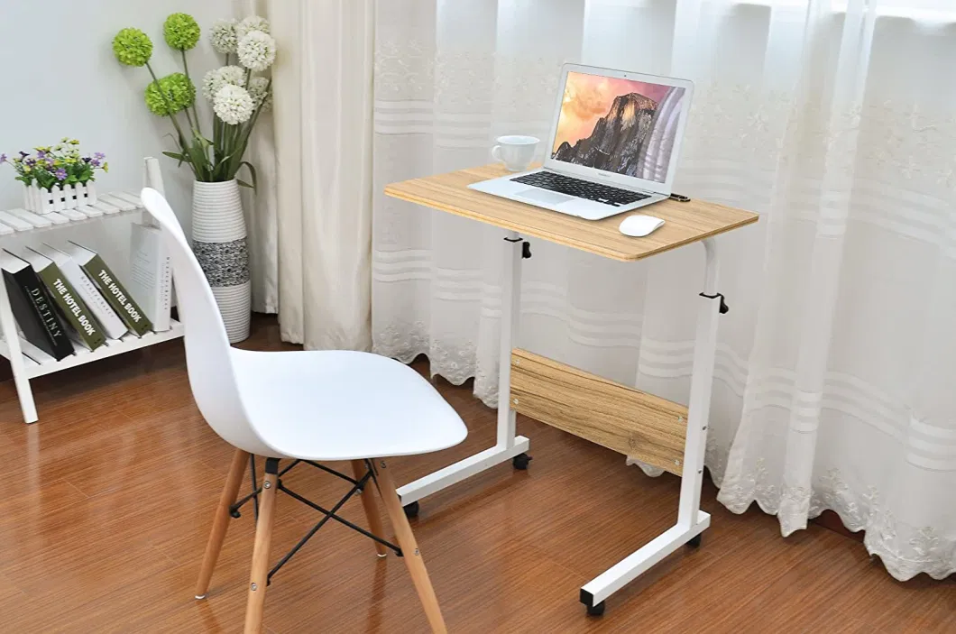 Hospital Overbed Adjustable Folding Pneumatic Laptop Cart Over Bed Side Table/Computer Desk with Wheels Pb Board for Sofa Living Room