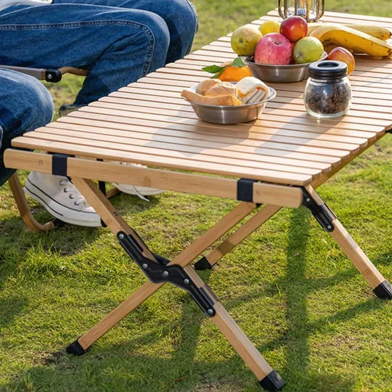 Table de pique-nique de Camping pliante en bambou, Table de voyage de Camping pliable en bois pour l'extérieur